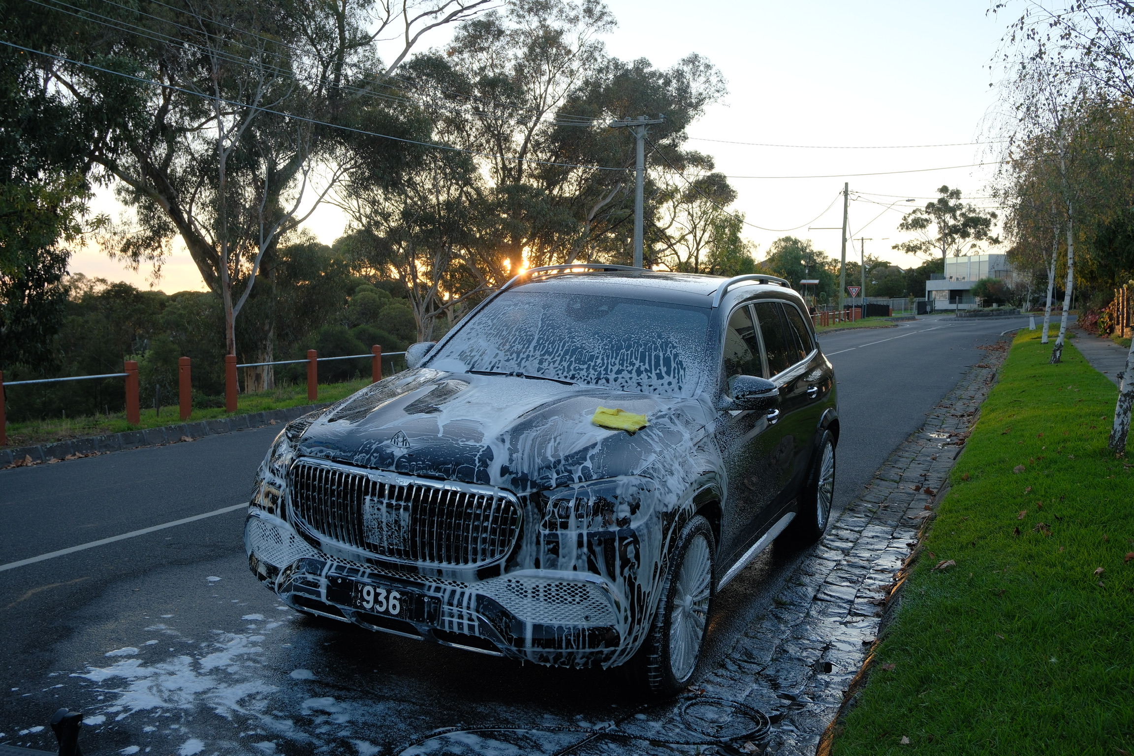 Mercedes-Maybach GLS600 snow foam pre-wash — Heritage Plate 936