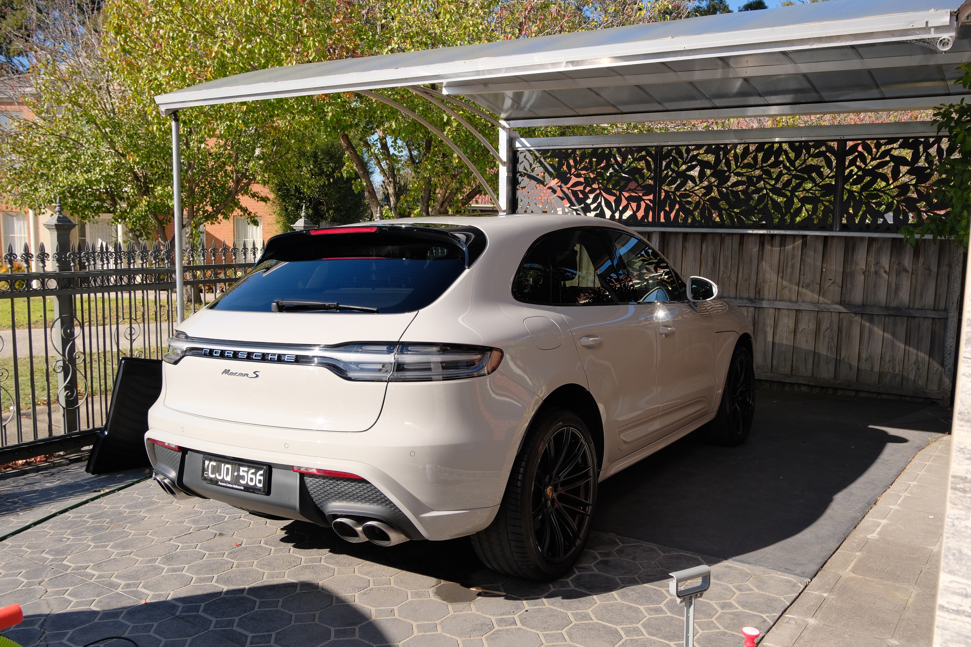 Porsche Macan S rear exterior under carport